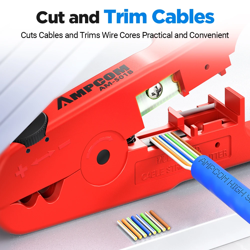 AMPCOM Draad Stripper Ethernet Kabel Cutter Ronde Kabel Snijgereedschap Lan Kabel Strippen Tool voor CAT7 CAT6 CAT5E CAT5 Ronde Draad