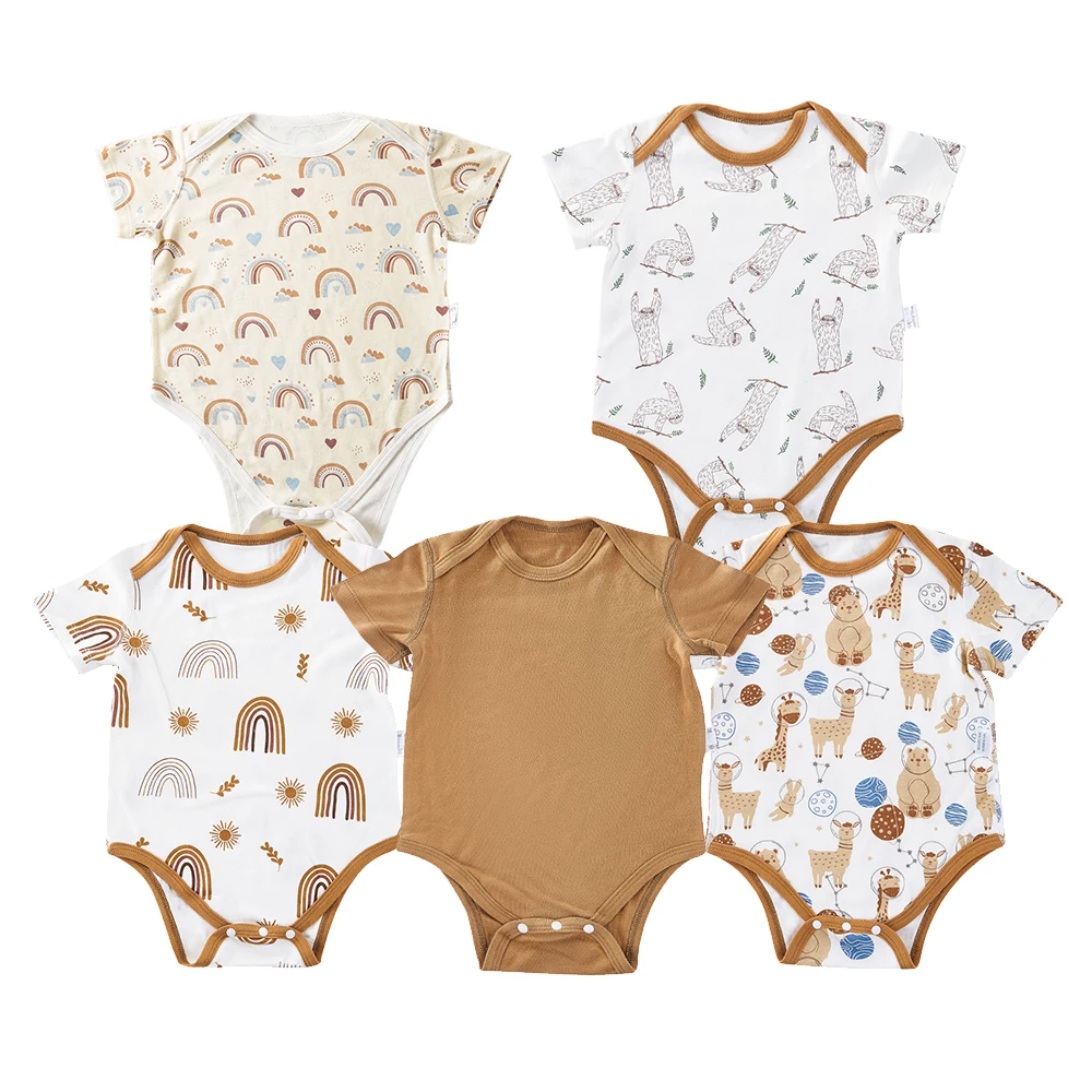 

HappyFlute 5PCS Baby Boys Girls Bodysuit Short Sleeve Bamboo Cotton Baby Clothes 0-12 months Newborn body bebe Jumpsuit Clothing