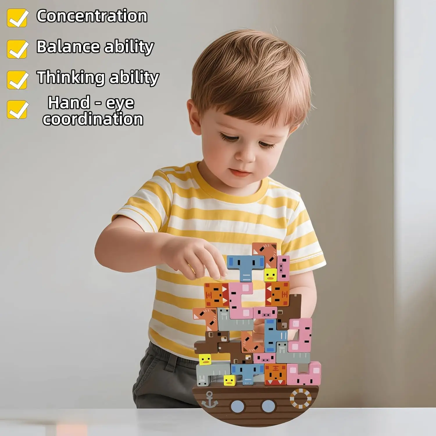 Giocattoli Montessori per ragazzi e ragazze di 3 4 5 anni, giocattoli per bambini di età 3-6, confezione da 25 giochi di equilibrio animale in legno, blocchi di smistamento e impilamento