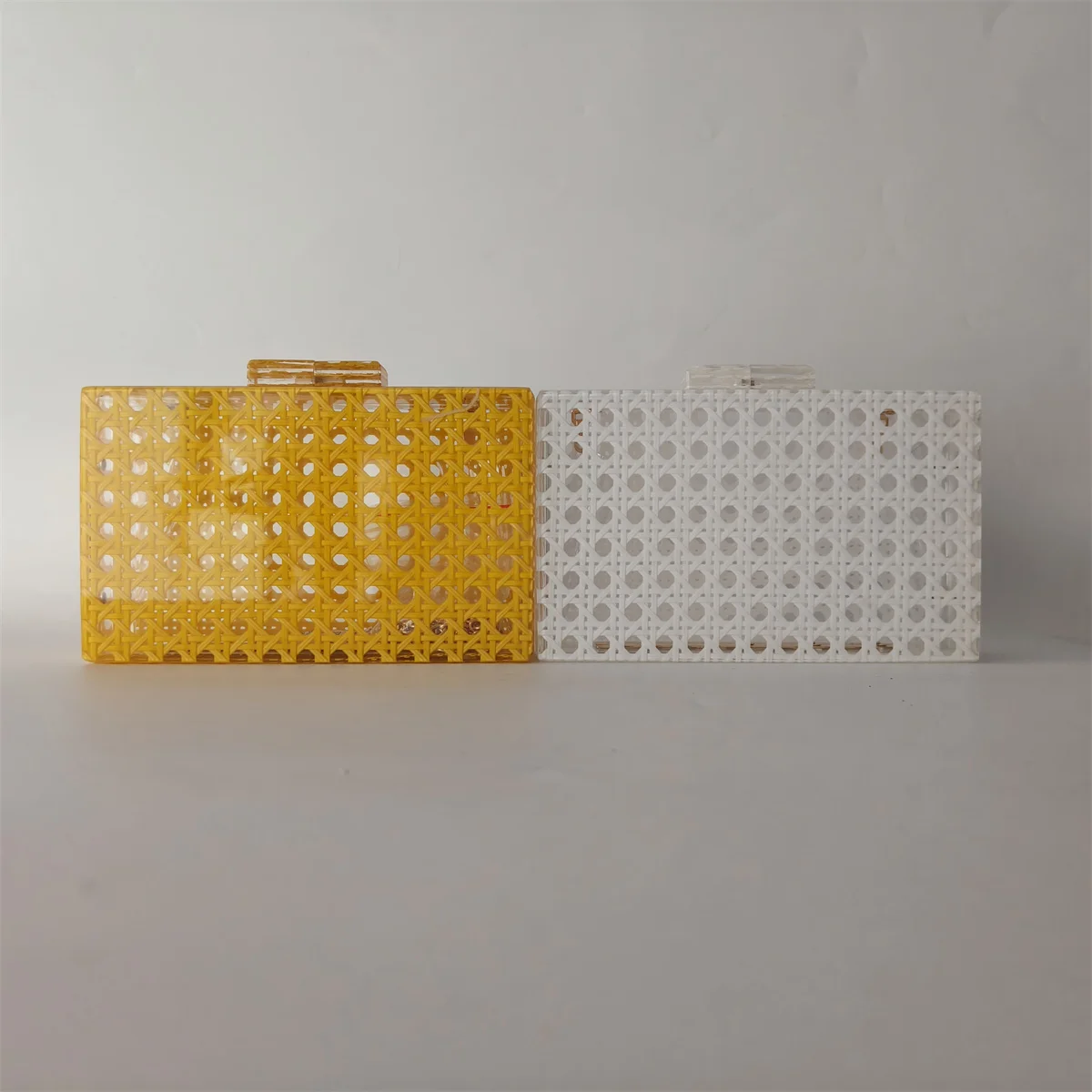 Giallo bianco Hollow Rattan acrilico scatola frizioni sera partito paglia donna femminile piccola spiaggia Flap Lady Box frizioni borse