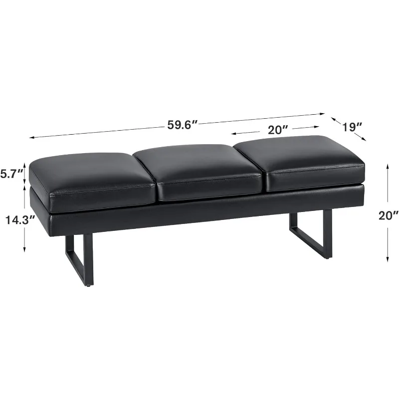 Chaise de salle de conférence en similicuir, banc de réception, chaise d'invité de bureau, chaise de salle d'attente, 3 places, 59.6 amaran