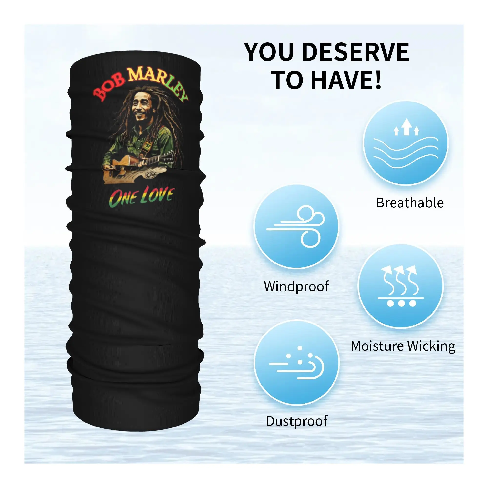 Bob Marley Reggae Bandana Capa de Pescoço Estampado Envoltório Cachecol Multiuso Máscara Facial Equitação Unissex Adulto Inverno