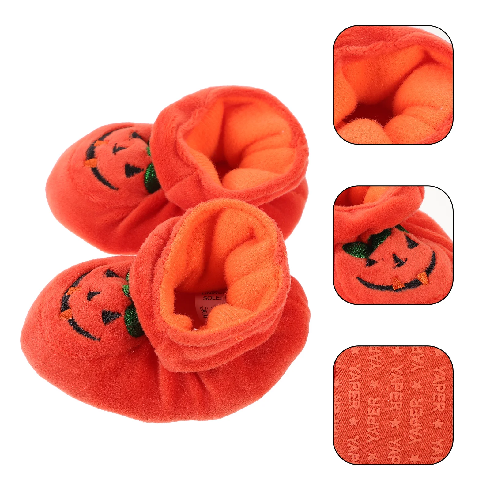 1 زوج أحذية طفل صغير غير قابلة للانزلاق مصنوعة من القطن عالي الجودة أحذية أرضية للأطفال مع نعل قبضة 10 سنتيمتر نمط اليقطين رائع الشتاء