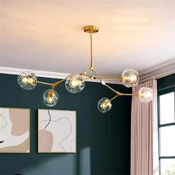 Modern Glass LED Chandelier Ball Lighting Lustre for Living Room Villa Bedroom Pendant Lamp Indoor Decoration Kitchen Fixtures