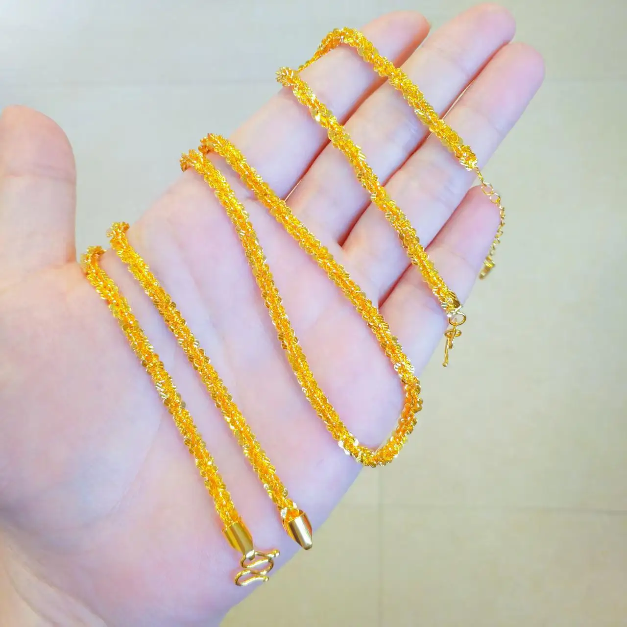 Sparkling Bracelet & Necklace Set Women's 24K Gold AU999 - Versatile shiny jewelry set, easy to match for daily styling