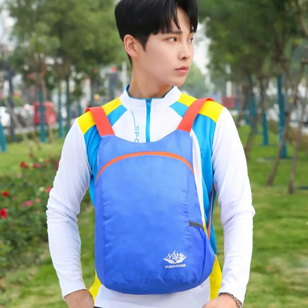 Large Capacity Foldable Men Backpack Waterproof Zipper Sports Knapsack Shoulders Bag Polyester Lightweight Nylon Bag