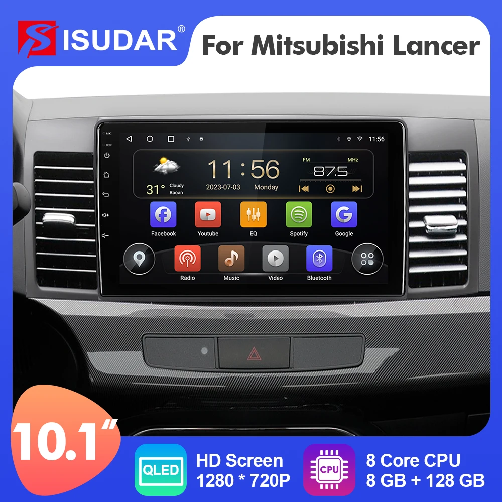 

10.1 Inch Isudar Android 12 Car Radio For Mitsubishi Lancer 2007-2013 Carplay Auto Stereo GPS No 2din