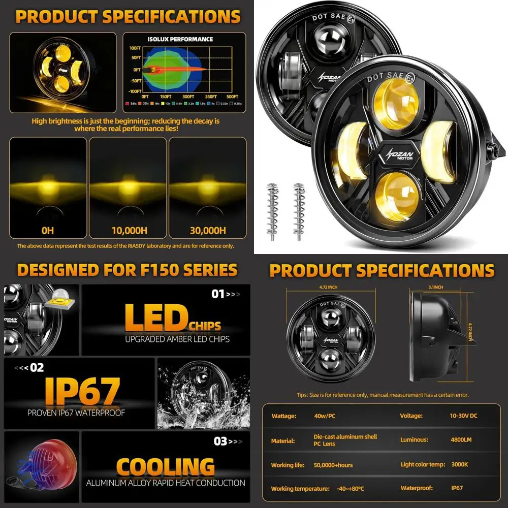 

Upgraded Amber LED Fog Lights for 2006-2014 Ford F150, DOT Approved, Bumper Mounted Fog Light Kit