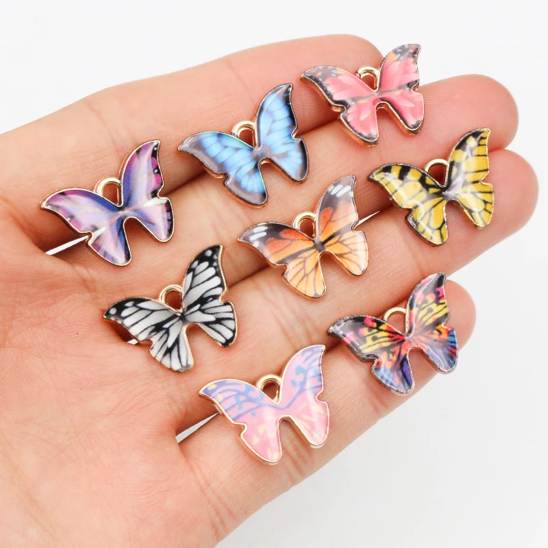 10pcs 21x15mm 19x16mm Colorful Butterfly Charms Pendant Enamel Metal Charms Necklace Bracelet DIY Jewelry Making Accessories