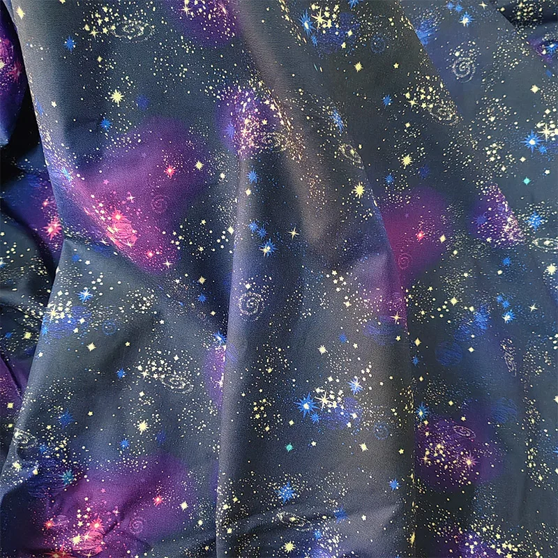 Good Dress Fabric 100% Cotton Fabric Bright Blue Stars Space Universe Pattern Printing Sewing Material DIY Children Clothing