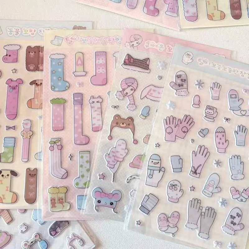 1/4Pcs Winter Socks Gloves Scarves Hats 3D Foam Stickers Creative DIY Handbook Decorative Stickers Cute Laptop Phone Stickers