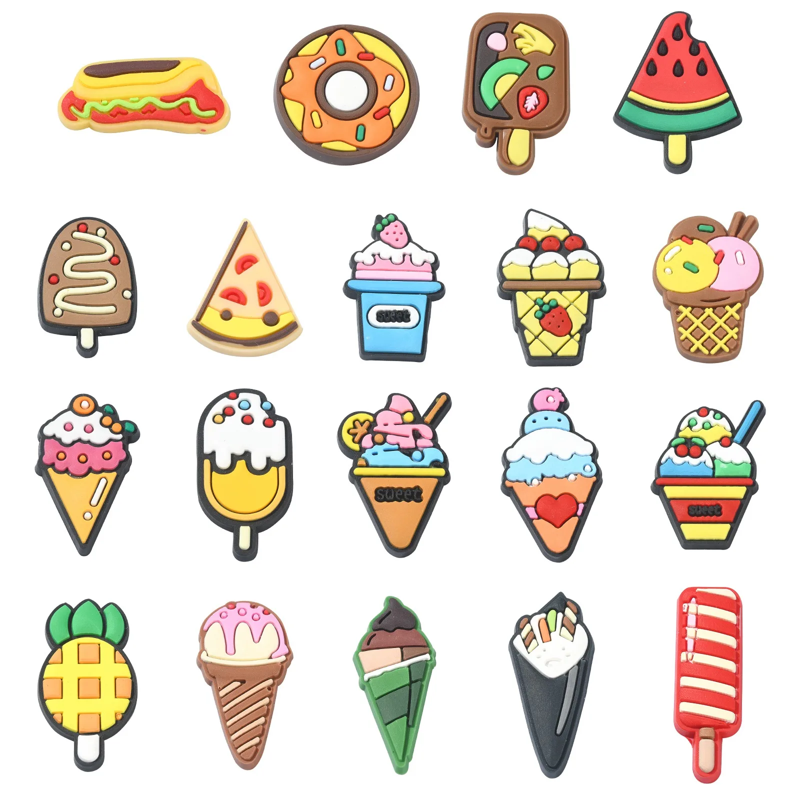 38Pcs Mixed Styles Imitation Food Plastic No Hole Beads Opaque Ice Cream Pizza Donut Flatback Beads for Jewelry Craft Making