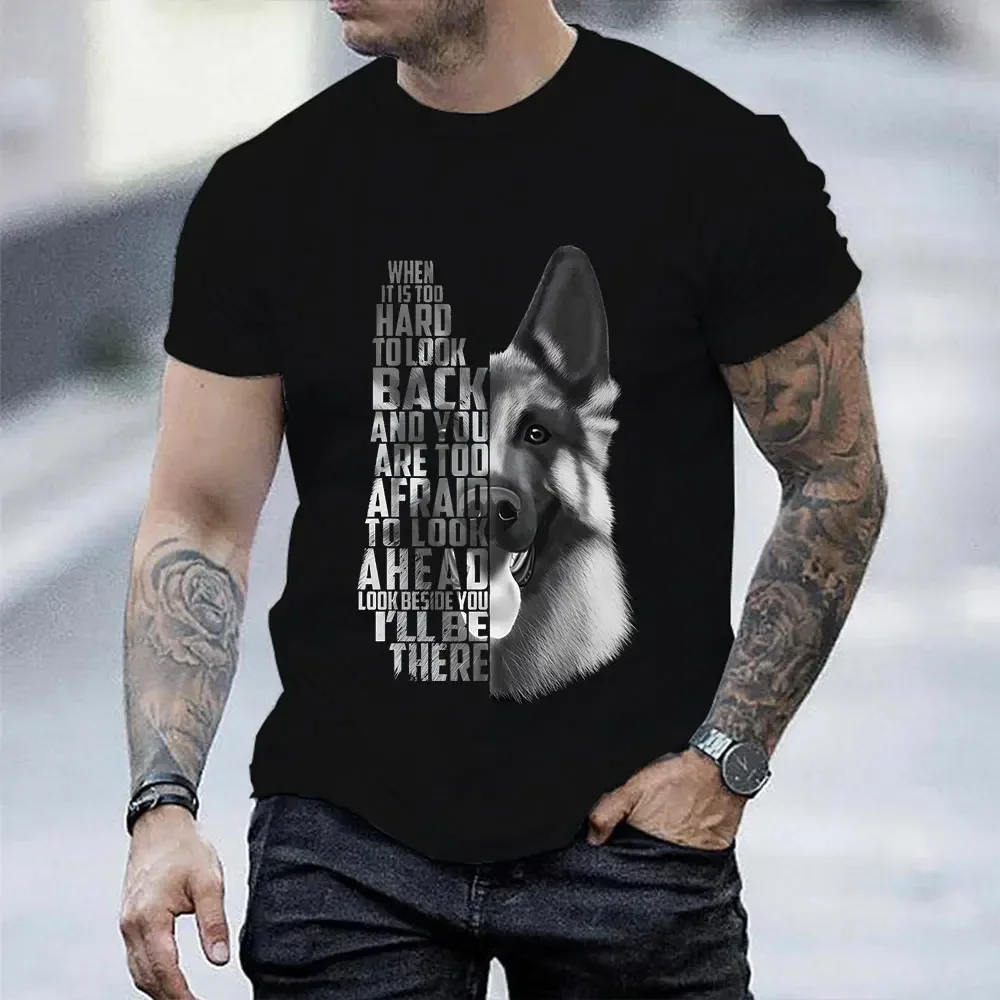 Casual T-Shirt for Men German Shepherd Printed Short Sleeve T-Shirt German Shepherd Black and White Mens T Shirt Fashion Clothes