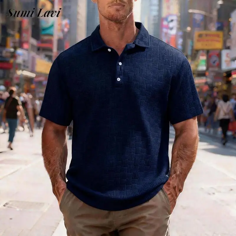 

Стильные мужские рубашки-поло с коротким рукавом, весенне-летние новые повседневные рубашки-поло с отложным воротником на пуговицах для мужчин, рубашка-поло для повседневного отдыха
