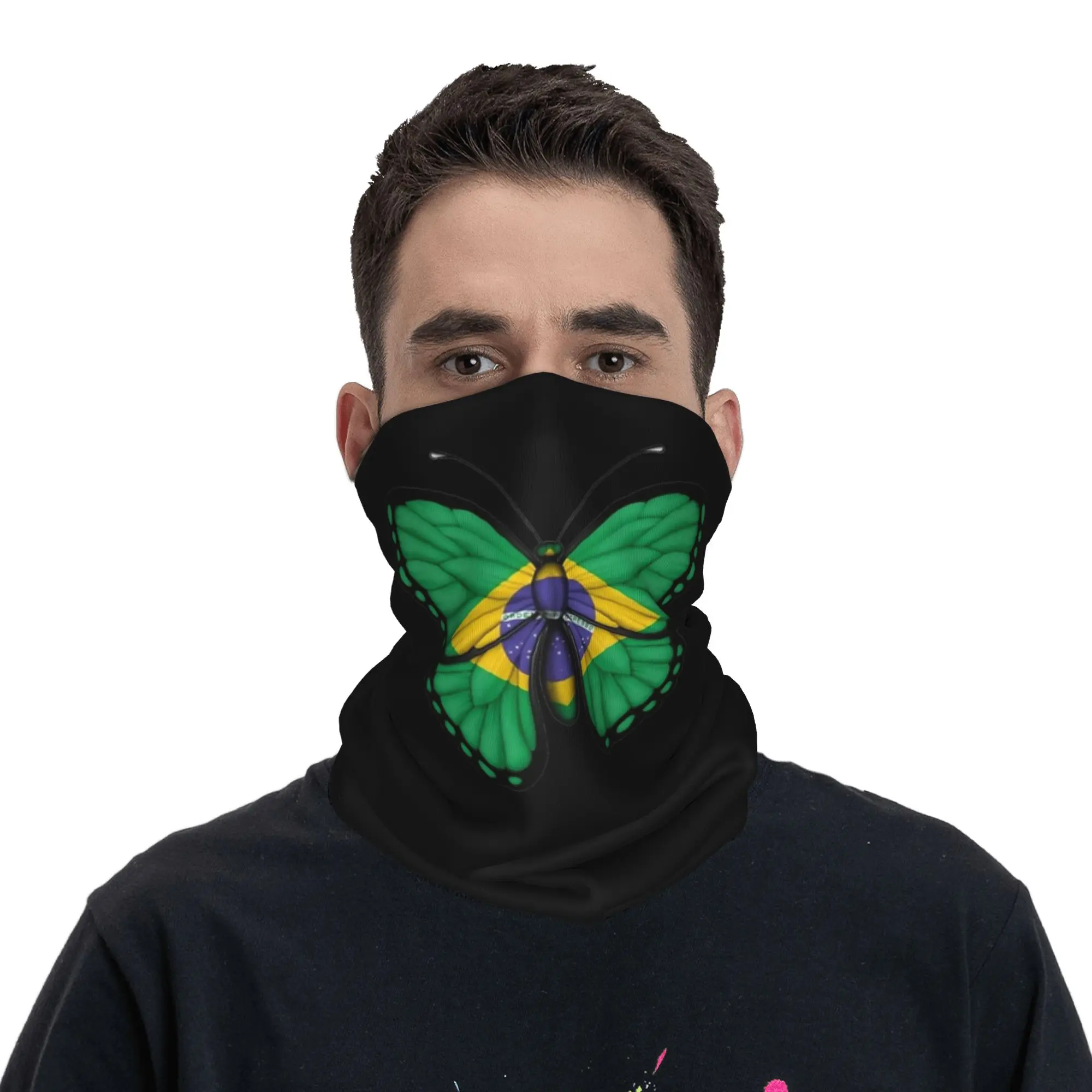 Brazilian Flag Butterfly Brazil  Bandana Neck Cover Printed  Balaclavas Magic Scarf Multi-use Headband for Men Women Adult