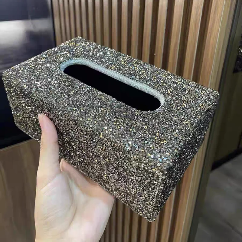 Luxury Diamond Tissue Box Holder Bling Car Napkin Dispenser Accessories Desktop Tissue Storage Box Home Decoration Ornaments