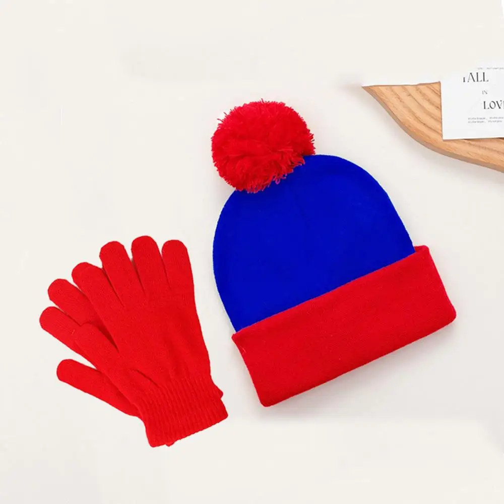 2 قطعة قبعة صغيرة عيد الميلاد وقفازات الربط الألوان خمسة أصابع قفازات الكلاسيكية محبوك طقم قبعات الفراء الكرة لينة الدفء قفازات