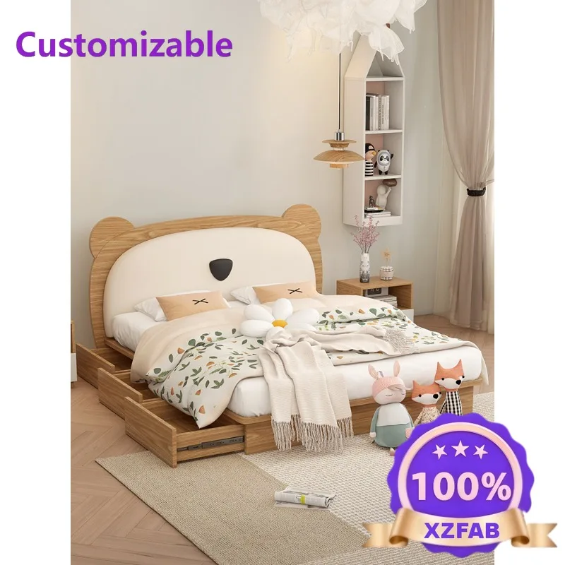 Factory Direct 2026 Solid wood children's bed boys and girls modern bedroom single bed multifunctional storage log cream wind