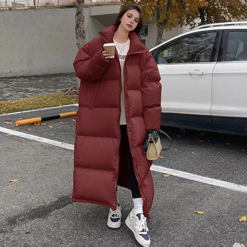 

Women Jacket Solid Color Cotton Jacket Winter Down Coat with Thickened Padding Stand Collar Neck Protection Zipper Closure