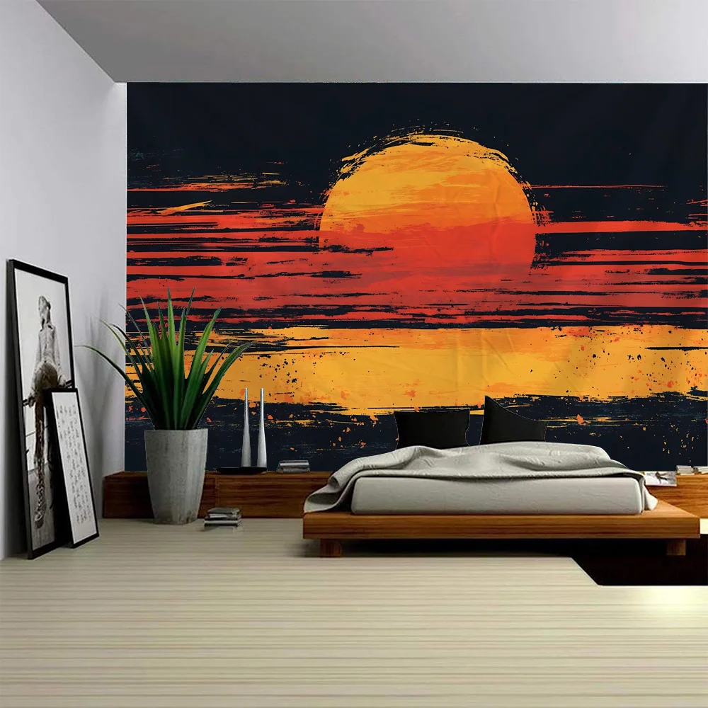 

Tapestry Vintage Sunrise Hippie Wall Hanging Cloth Minimalist Fabric Mural Bohemian Style Living Room Dormitory Art Decoration