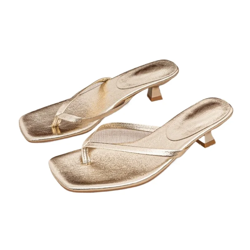 Damen-Slipper mit modischer eckiger Zehenpartie, Designer-Pinch-Toe-Sandalen, Sommer 2026 Neuheit, Damen-Flip-Flops aus hochwertigem Leder, High-Heel-Slipper – Detail 12