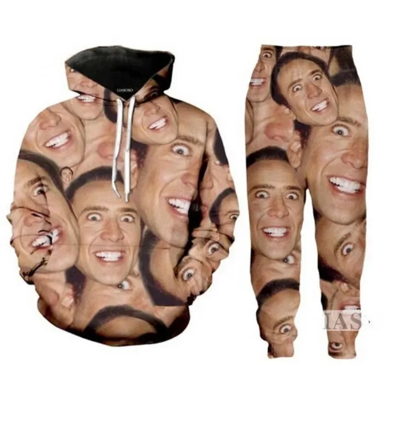 New Men/Womens Famous Actor Nicolas Cage Funny 3D Print Fashion Tracksuits Crewneck hoodie Joggers Pants + Hoodies TZ011