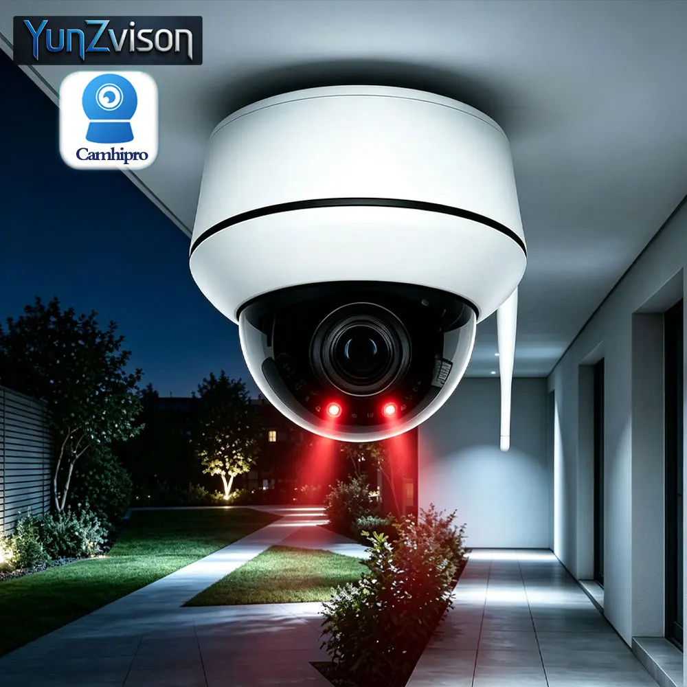 C-R HD 5MP Security POE&WIFI Metal Dome 3.6mm/5x Optical Zoom Two Way Audio Humanoid Tracking IR 30M