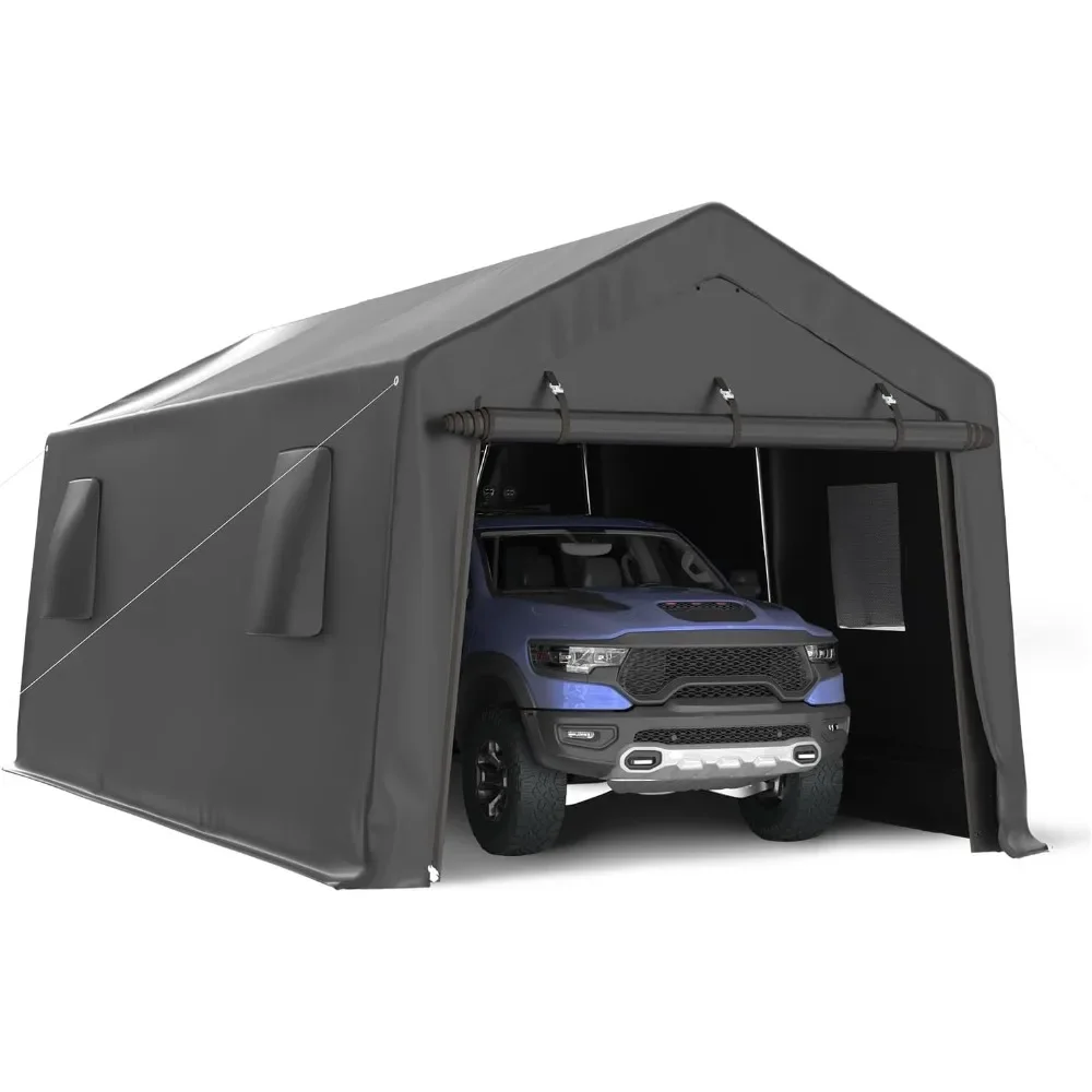 10x20 FT Carport Heavy Duty, Peak Roof Portable Garage Waterproof Anti-Snow UV-Resistant Car Port with Roll-up Doors