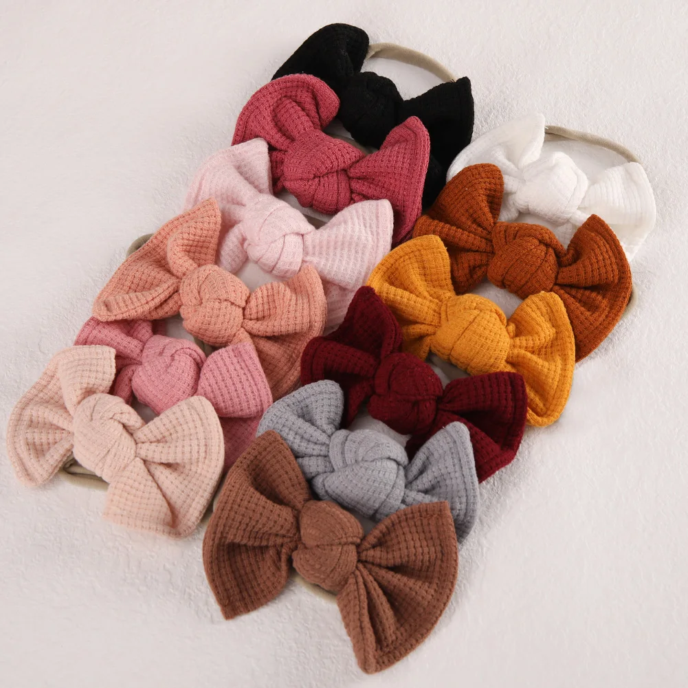 Sweet Bow Baby Headband Elastic Nylon Hair Bands Crochet Knitted Newborn Headwear Infant Kids Top Knotted Non-Wave Headwraps