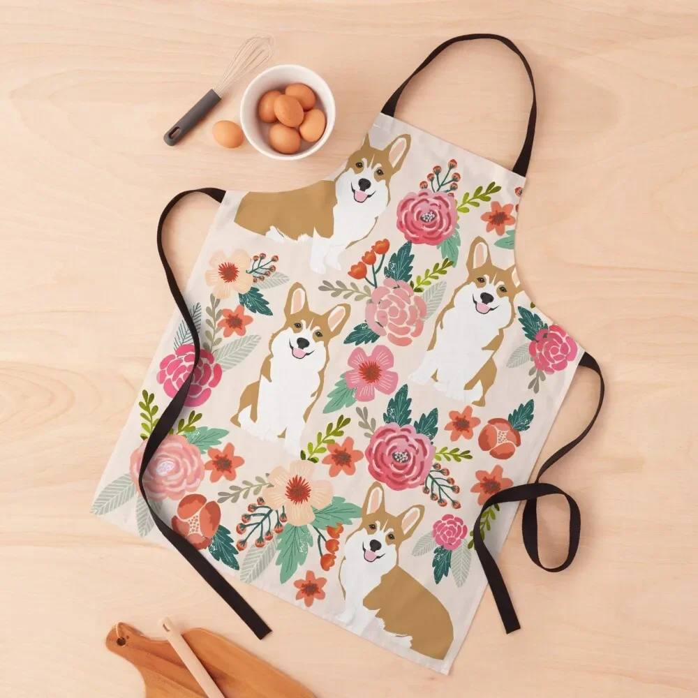 

Corgi floral flowers spring garden nature pet pets friendly cute puppy corgis welsh corgi dog Apron painting Apron