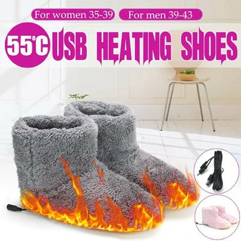 Inverno usb mais quente pé sapatos de pelúcia quente chinelo elétrico pés calor lavável homens mulheres confortável neve bota coral velo meias