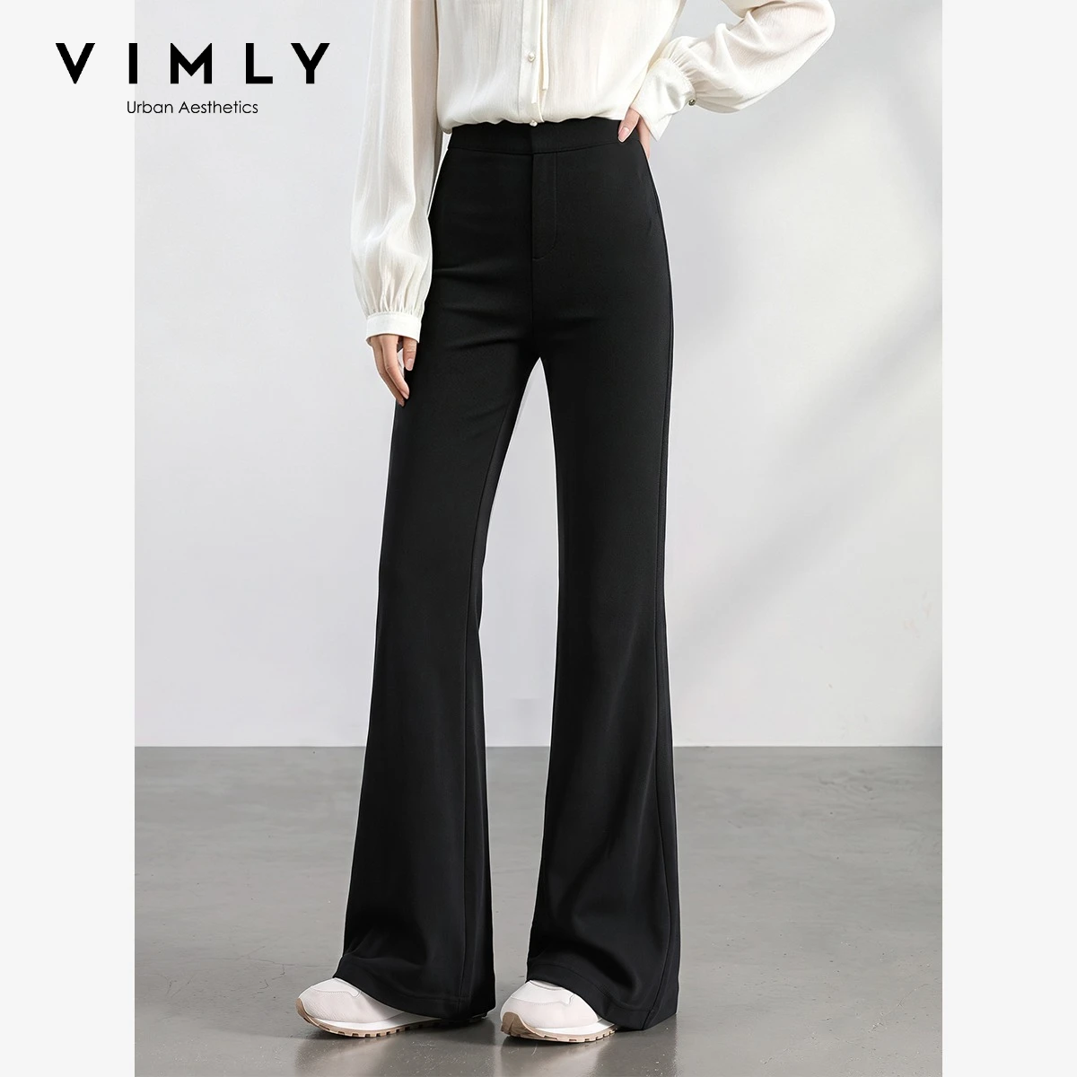 VIMLY Women's Black Flare Pants 2026 Autumn New Fashion Elegant High‑waist Versatile Pants Casual Office Lady Trousers 31738