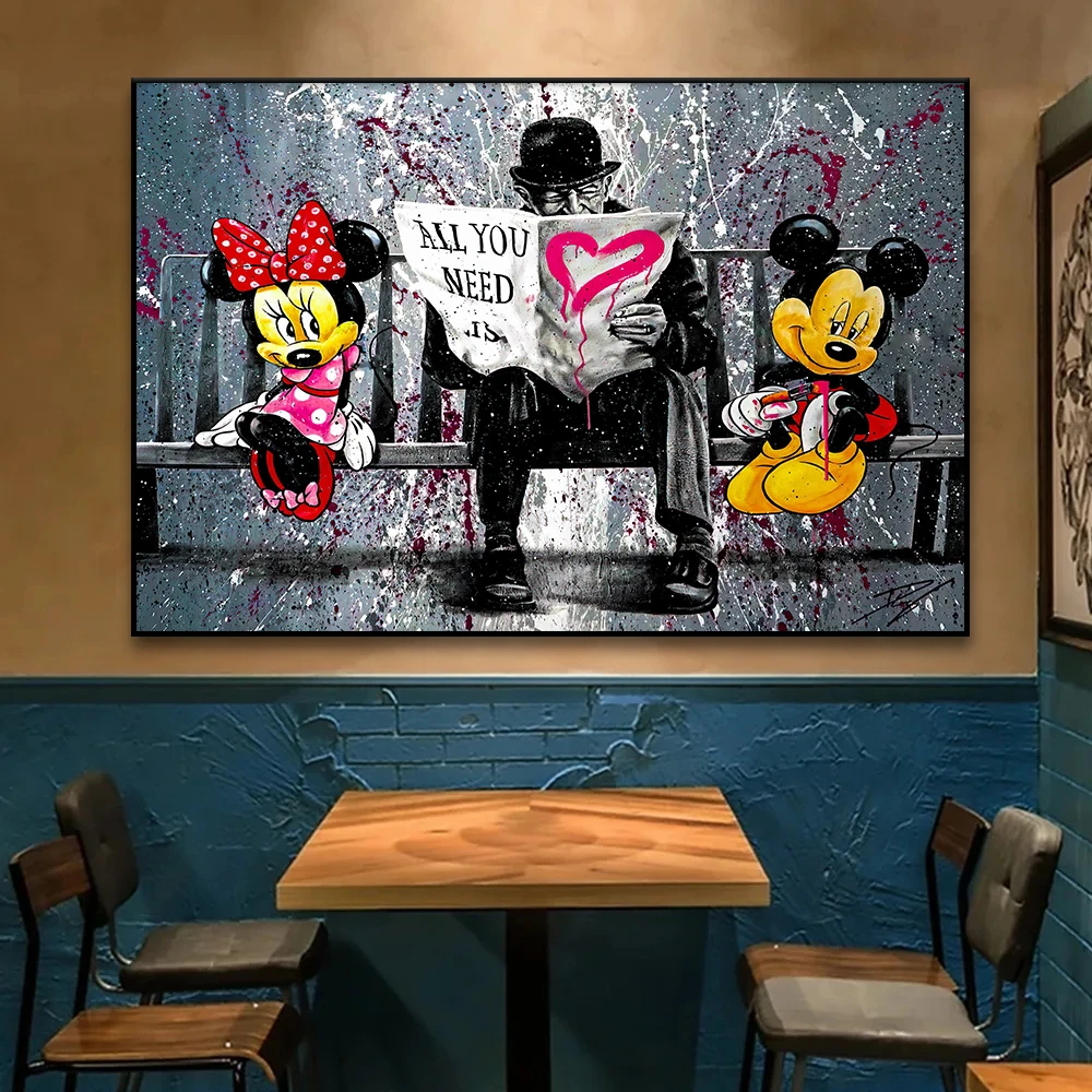 Mickey Minnie Mouse All You Need Is Love Poster Banks Graffiti Art Canvas Painting Print Pop Picture Living Room Home Wall Decor