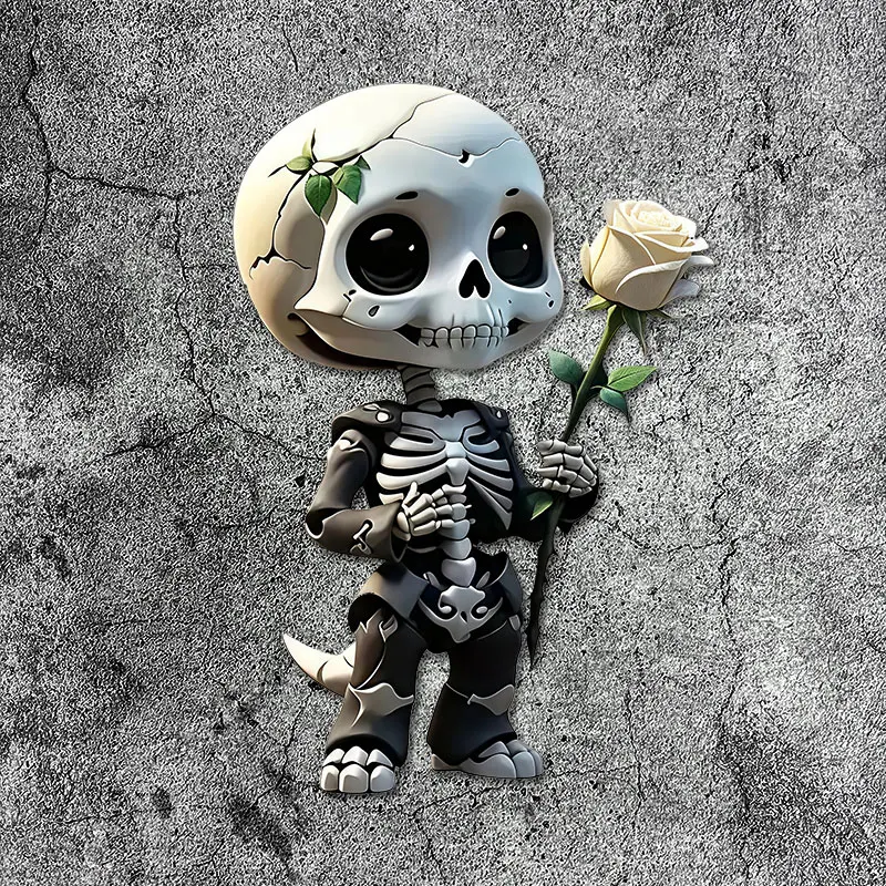 1Pc 2D Flat Cute Rose Skull Vinyl Sticker, Waterproof Decal For Motorcycle Fuel Tank Car Window Decor, Holiday Gift