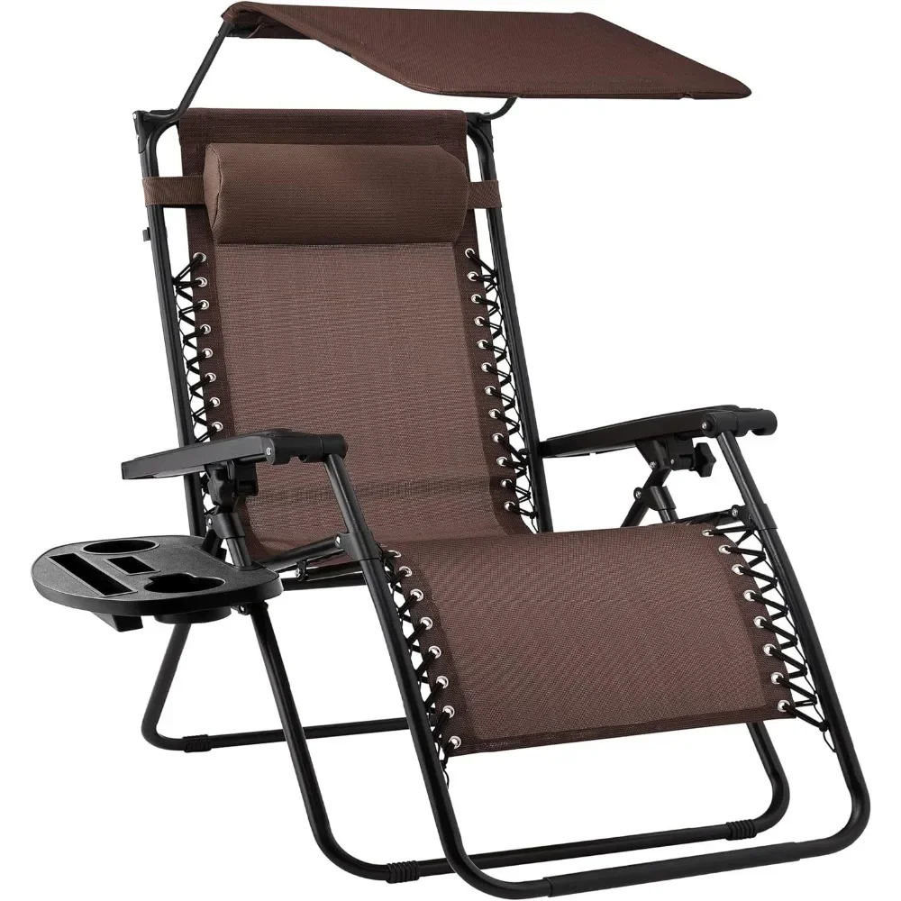 

Folding Zero Gravity Outdoor Recliner Patio Lounge Chair w/Adjustable Canopy Shade, Headrest, Side Accessory Tray,Textilene Mesh