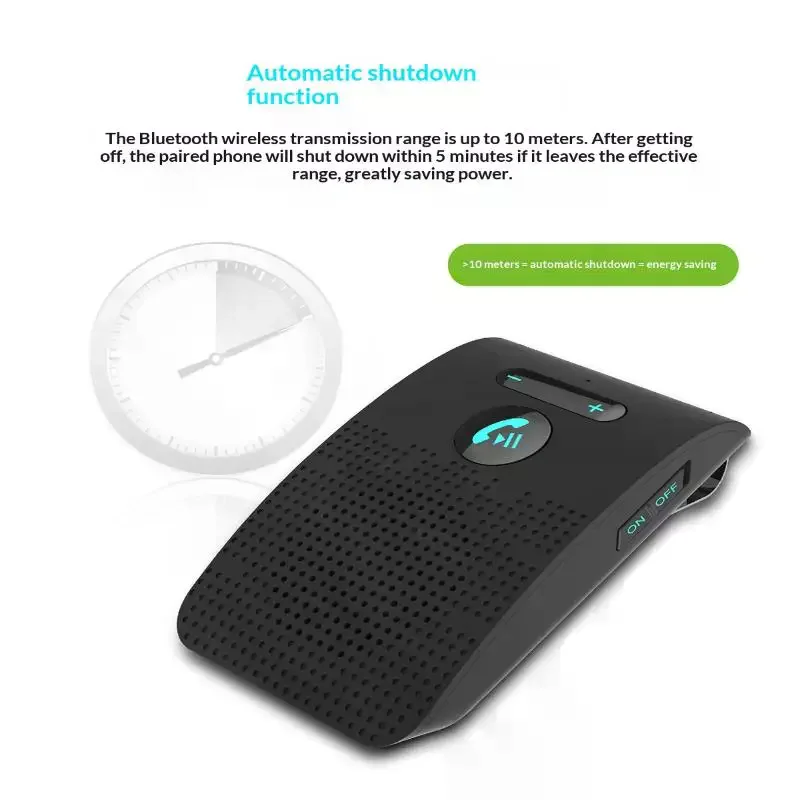5.0 Handsfree Car Kit Hifi Speaker 2W Wireless Audio Receiver MP3 Music Player Noise Cancelling Sun Visor Clip