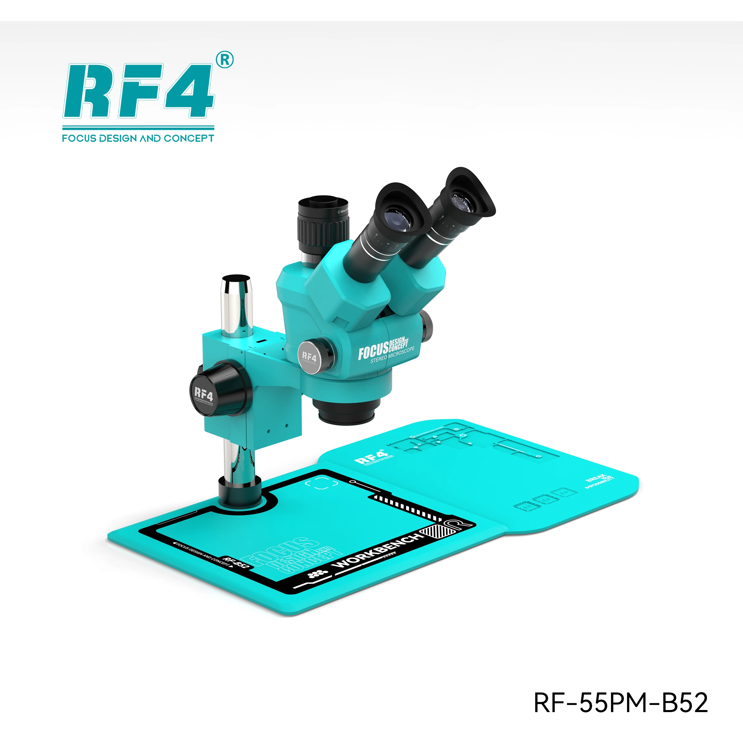 RF4 Dustproof System Stereo Trinocular Microscope 6.5-55X Large-field 4K HDMI USB Camera Phone Soldering PCB Repair RF-55PM-B52