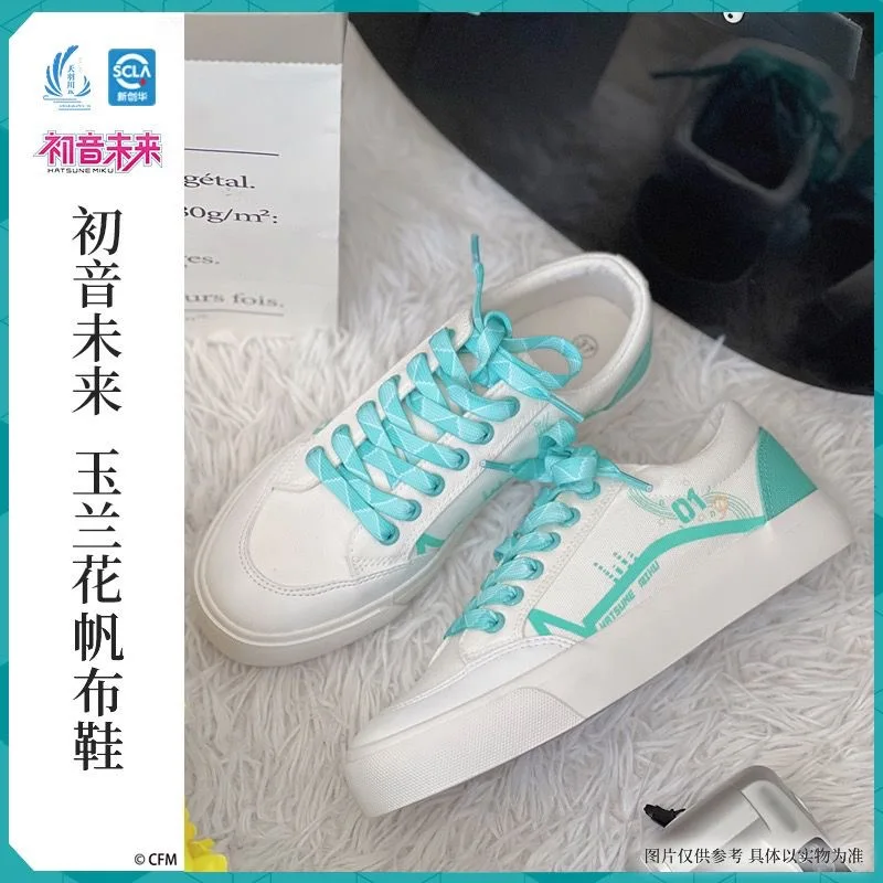 2023 Original Hatstune Miku Shoes for Women Girl White Canvas Casual Lace Up Flat Female Men Shoe Vocaloid Cosplay Sneakers New