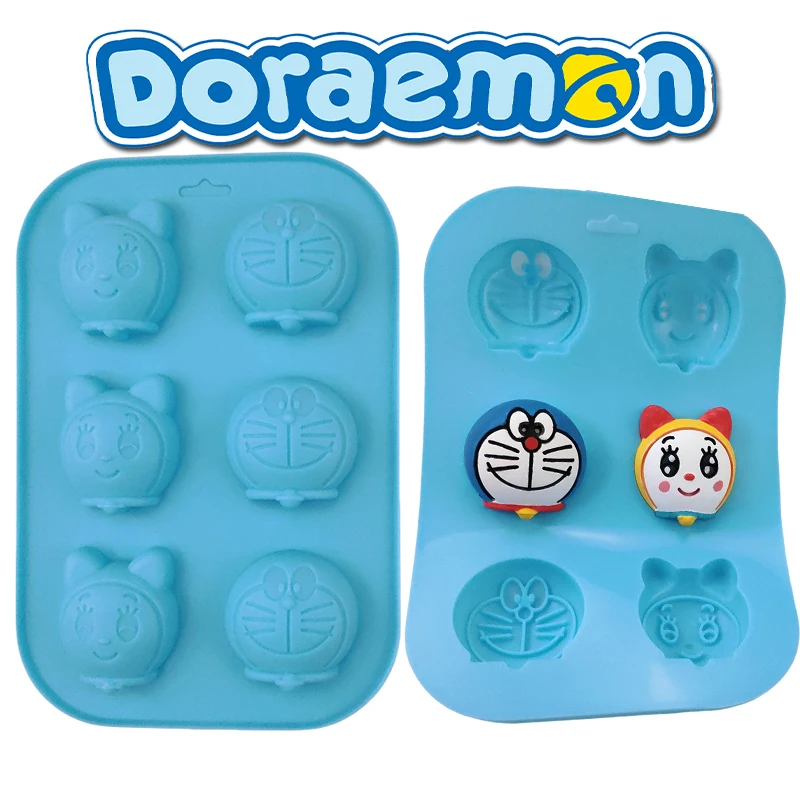 Molde de silicona para pastel de Doraemon de dibujos animados de 6 eslabones, molde de silicona para pudín de gelatina creativo de Anime bonito, molde de yeso aromático hecho a mano Diy