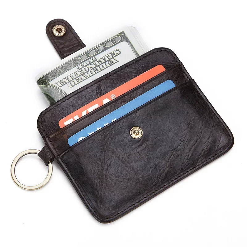 Vintage novo couro genuíno titular do cartão de crédito dos homens mini carteira fina moeda bolso bolsa caso do cartão de identificação pequeno saco de dinheiro