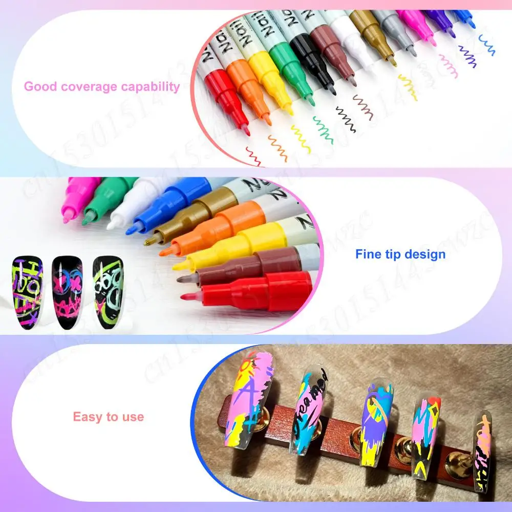 12/24 Uds. Bolígrafo acrílico para garabatos de uñas, bolígrafo mágico de precisión resistente al agua para decoración de uñas, delineador de dibujo artístico de secado rápido DIY para niña