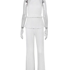 OYMIMI-Camisola de alças sem costas e calças largas sem mangas para mulheres, roupa plissada branca sexy, moda de cintura alta, conjunto de 2 peças, 2023 8 principais vendas conjunto branco calça e cropped - №7