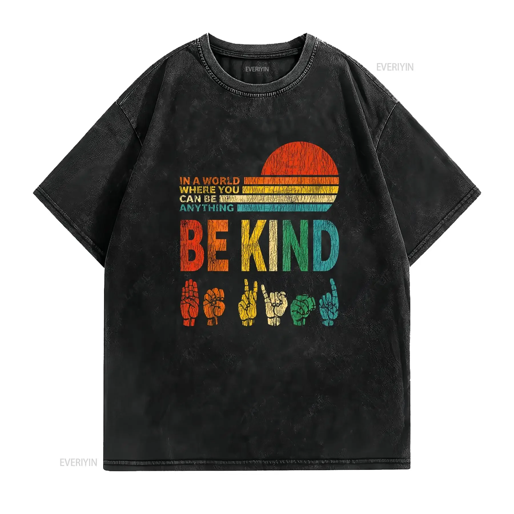 Funny ASL American Sign Language T Shirt vintage Washed graphic Soft Versatile Casual homme Top For Everyday Wear