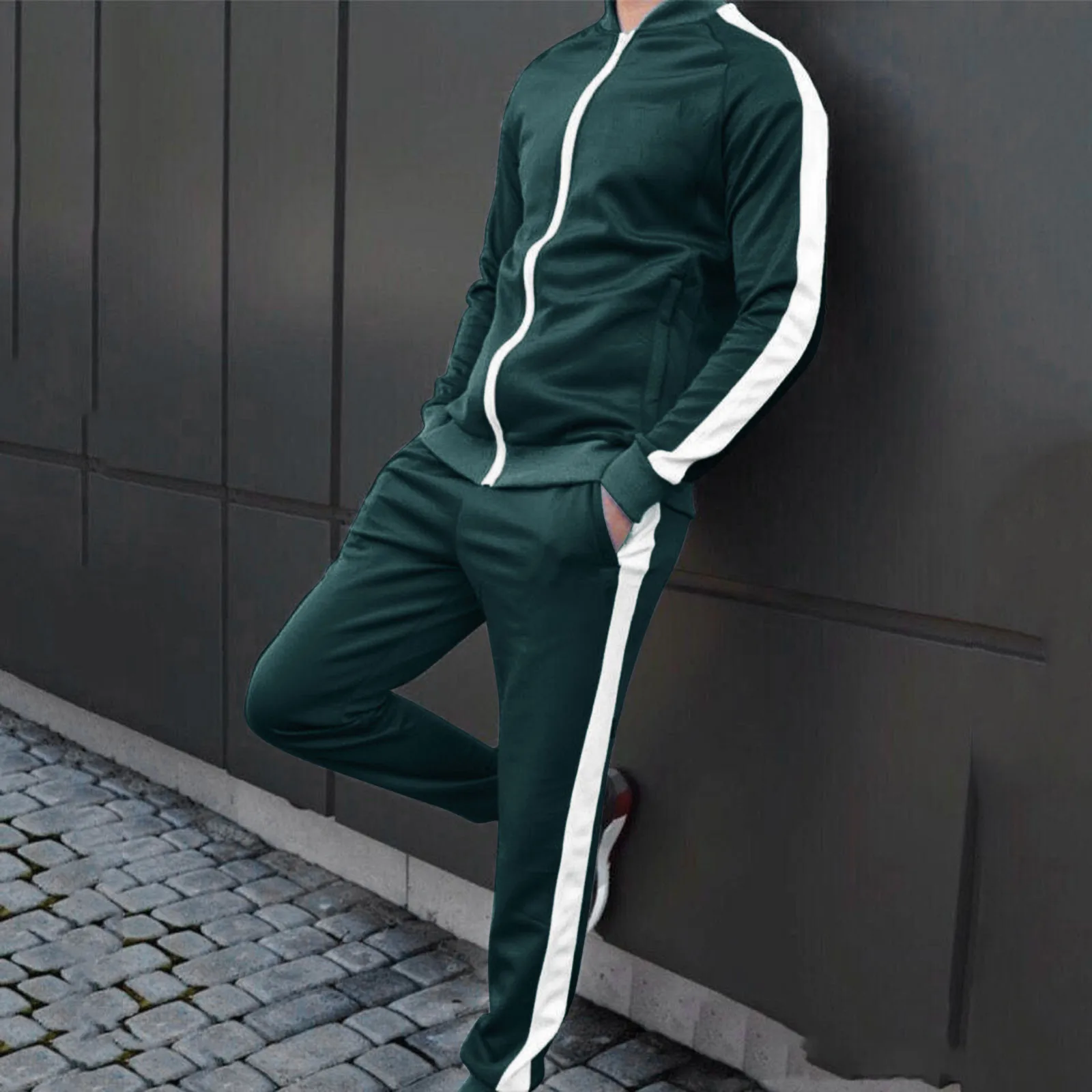 Men 2-Piece Sets Solid Long Sleeved O Neck Sports Suit Elegant Track Suits Pant Sets Hoodies Sports Suits Jogging