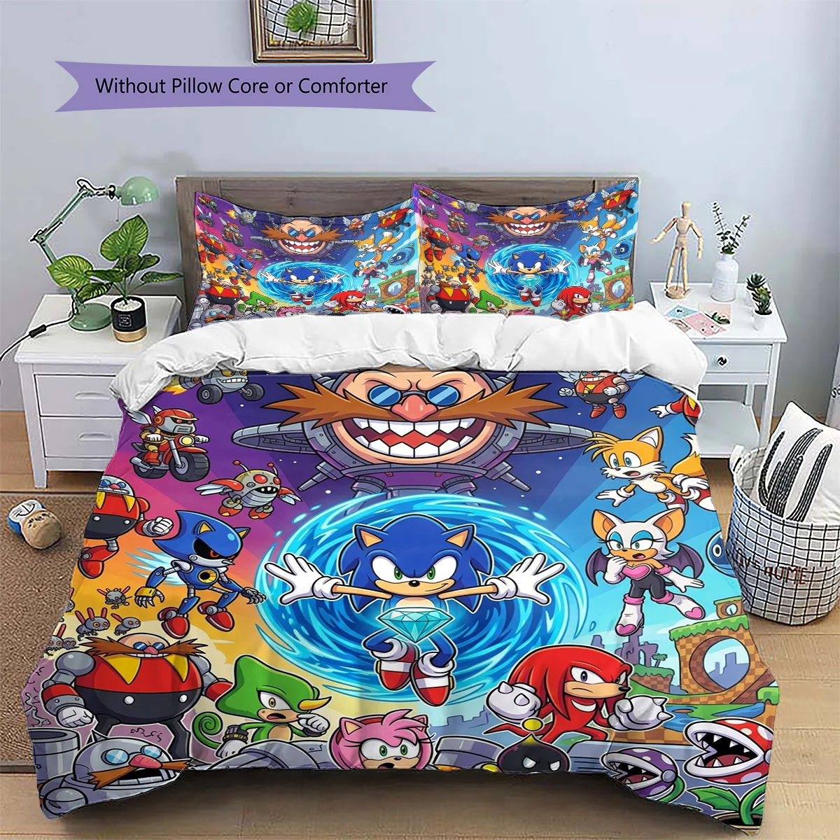 Hedgehog Sonic Patterned Pillowcase & Duvet Cover Set Anime Fantasy Bedding Bedroom Decoration Perfect Lover Gift.-TING - view 4