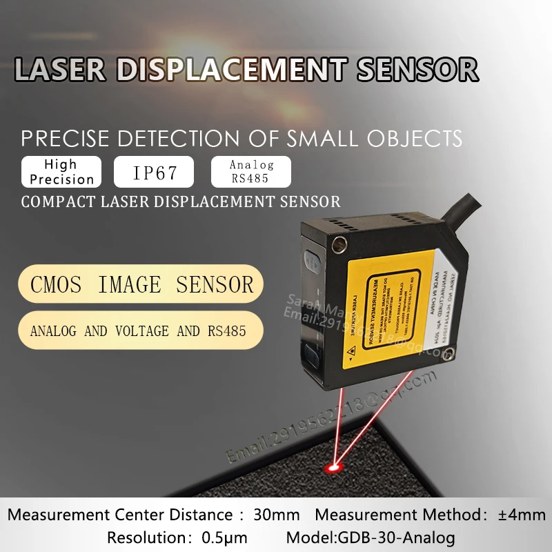 High precision sensor 30mm Fast response Analog Serial communication RS485 output CMOS Laser displacement sensor