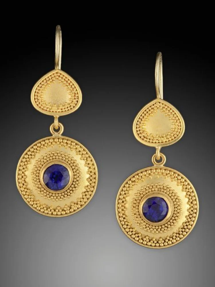 Vintage Court Gold Color Ornate Earrings for Women Creative Ethnic Style Imitation Turquoise Earrings Party Jewelry Gifts