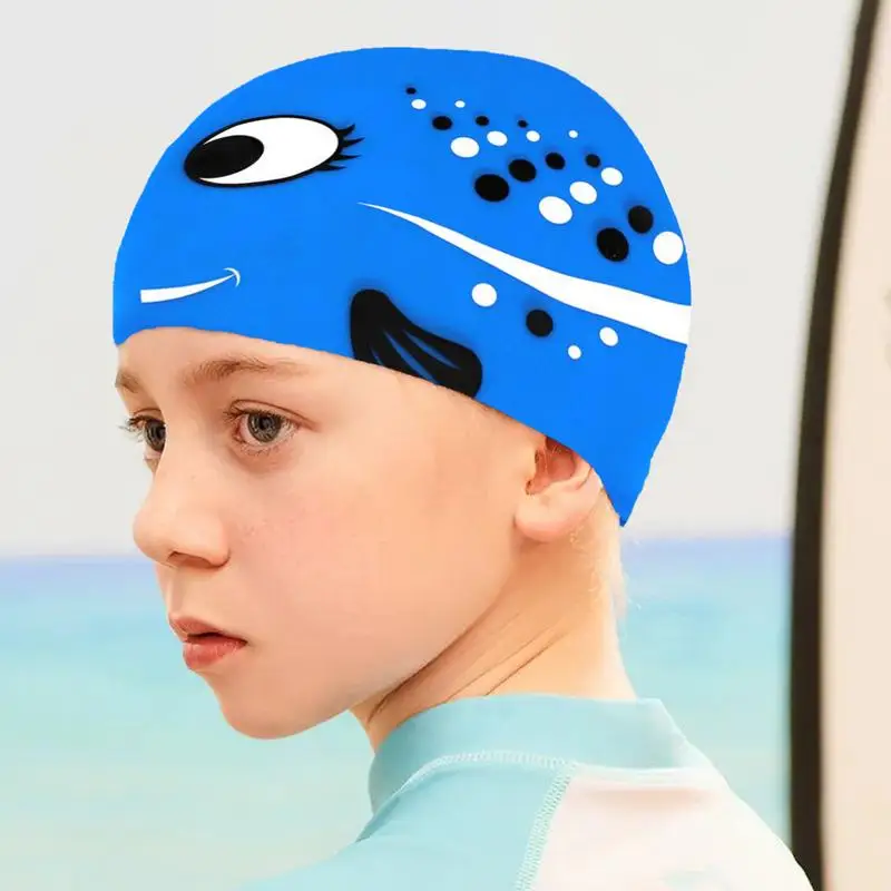 Kids Swim Ca Cute Spotted Fish Swimming Ca p For Kids Waterproof Elastic Silicone Toddler Ming Ca p Swim Akcesoria Czapki do nurkowania