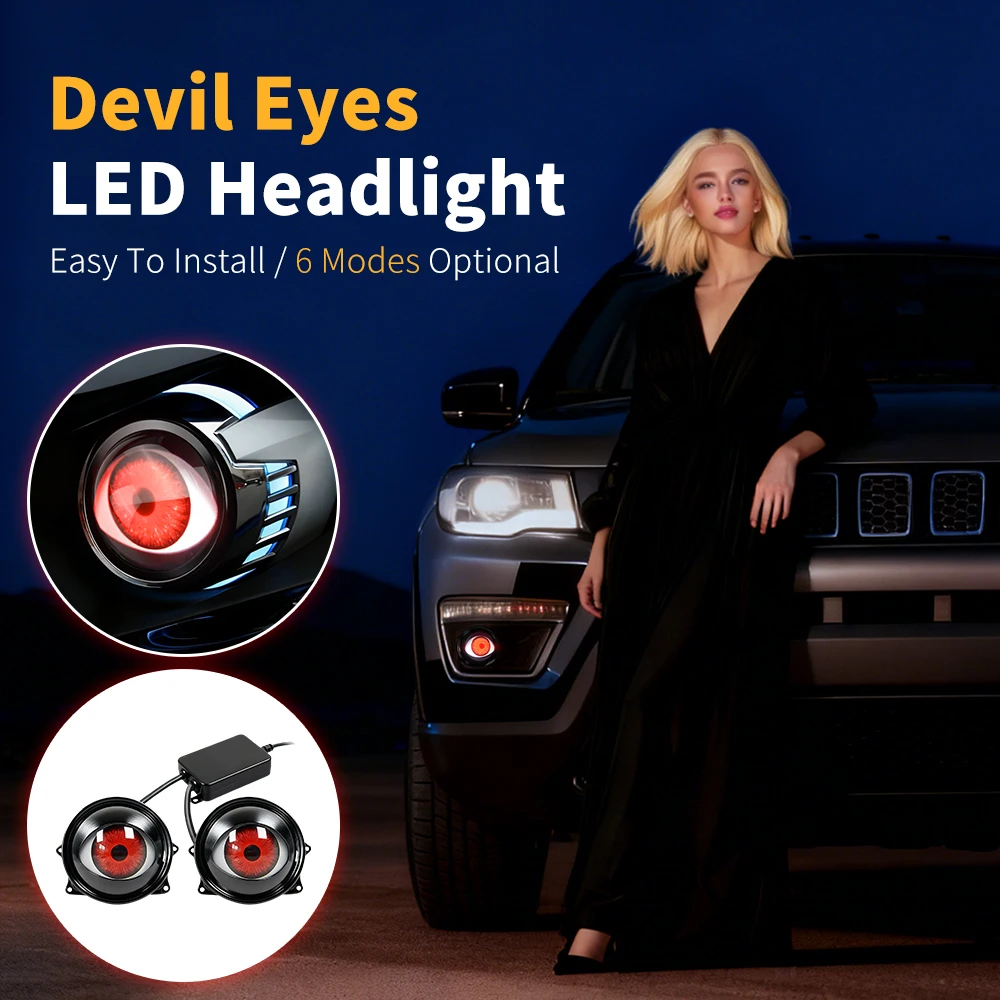 

1 шт./2 шт., 6/33 узоров, динамический светодиодный светильник для глаз, автомобильная фара 1,5 Вт Devil EyeS, многорежимный светодиодный модифицированный объектив, аксессуары для фар