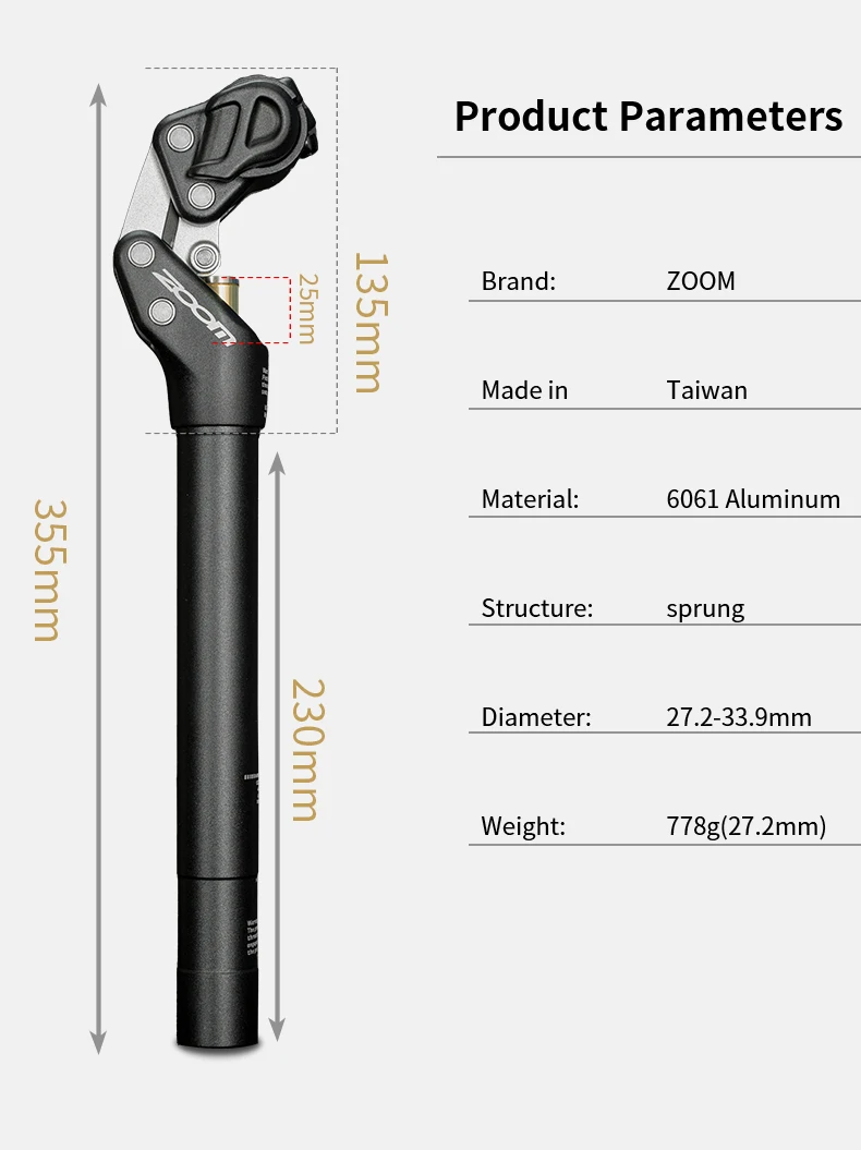 ZOOM 4-Bar Link Suspension Sattelstütze 27,2/30,9/31,6mm 350mm MTB XC Offroad-Fahrrad Stoßdämpfer Vier-Gelenk-Sattelstütze – Detail 2